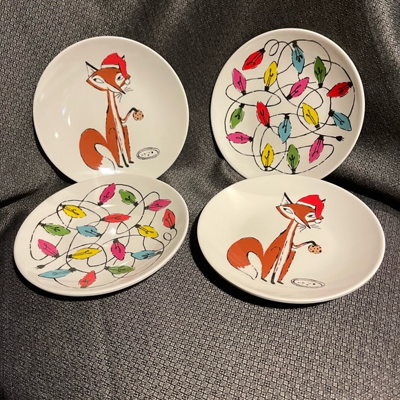 Kate spade new york Christmas Winter Holiday Festive Fox Tidbit Plates Set OF 4 - Picture 1 of 11